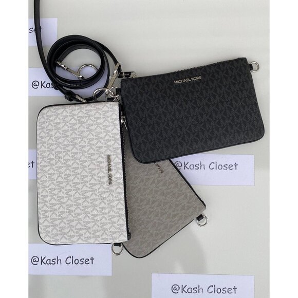 Michael Kors crossbody triple pouch medium MK signature purse black multi - Picture 2 of 11